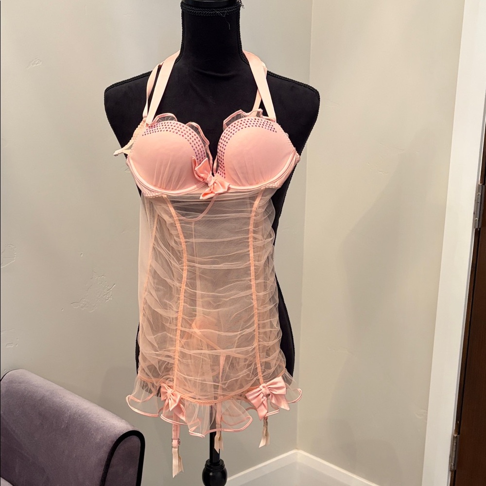 Victoria's Secret Peach Chemise with Bow Accents (Never Worn) Delicate ♡